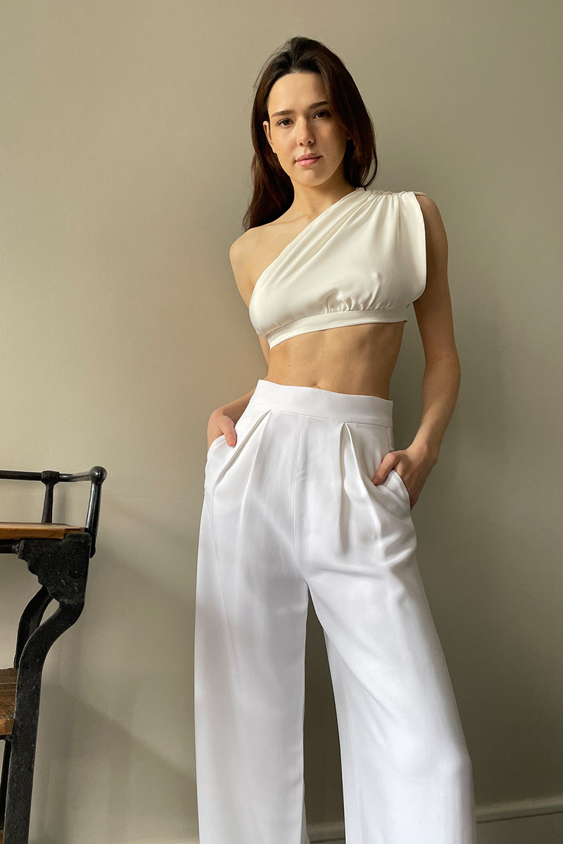 Draped crop top crepe off white